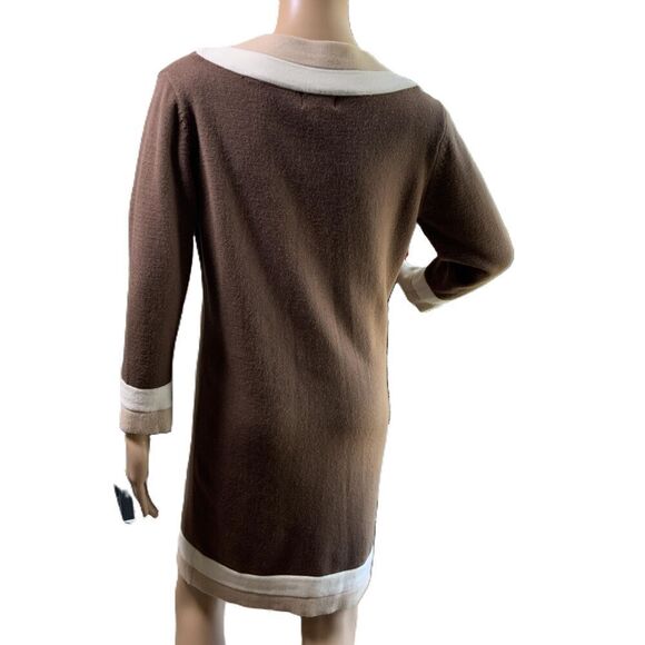 K. Jordan Brown Cream V Neck Long Sleeve Sweater Dress Size Medium - Picture 9 of 12